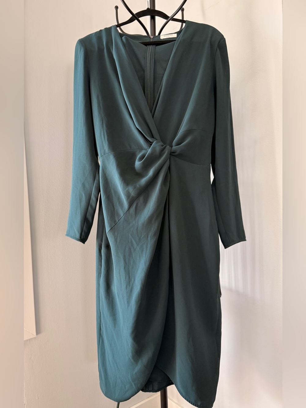 Babaton Deep Teal Twist-Front Long Sleeve Dress